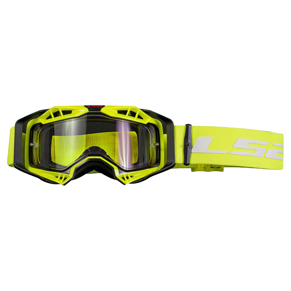 AKINIAI LS2 AURA ENDURO – JUODI / HI-VIS GELTONI, SKAIDRUS STIKLIUKAS