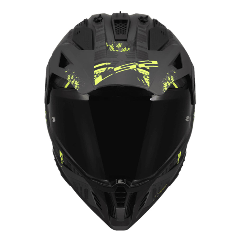 ŠALMAS LS2 MX702 PIONEER II CRAZY – MATINĖ JUODA FLUO GELTONA SPALVA