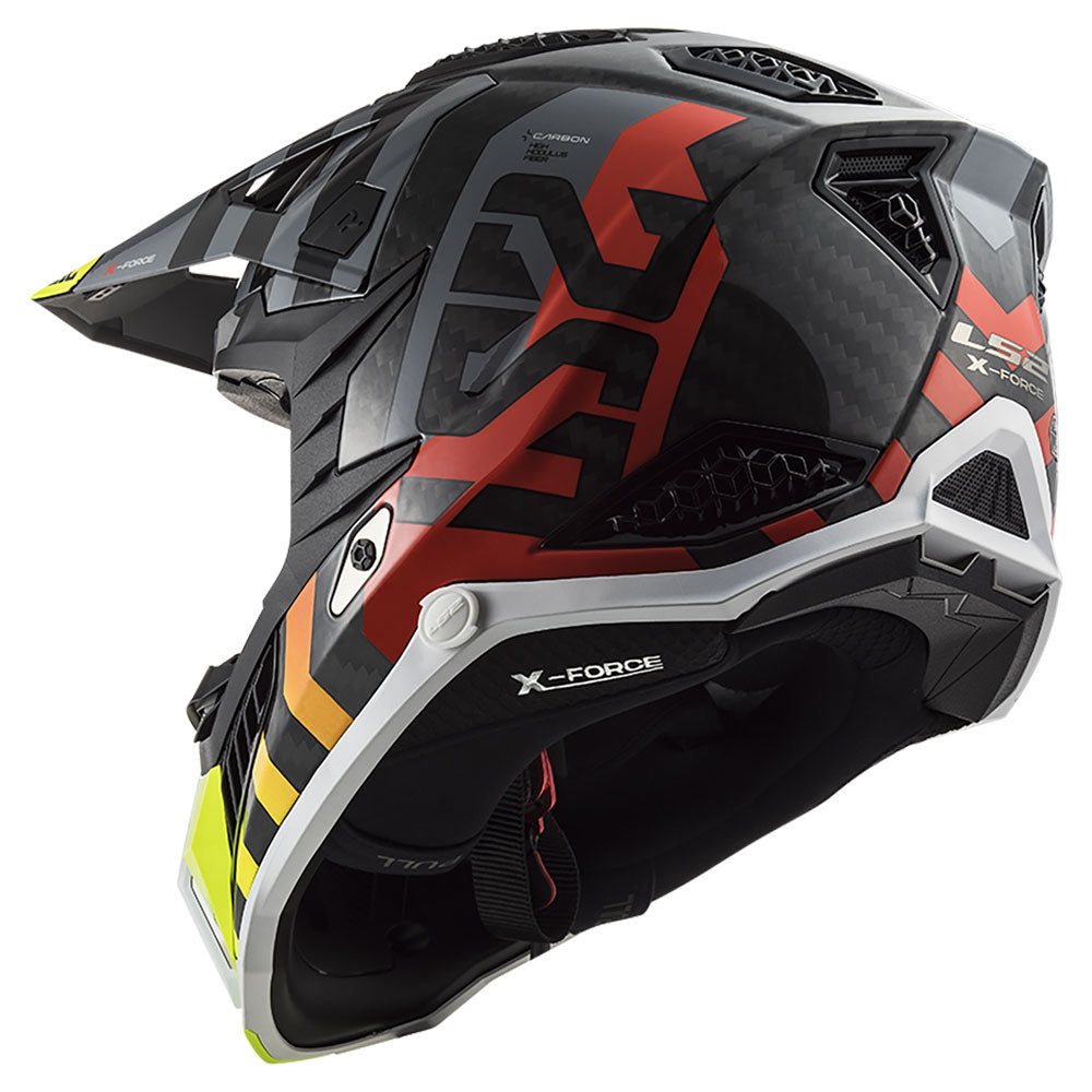ŠALMAS LS2 MX703 C X-FORCE BARRIER – FLUO GELTONA RAUDONA SPALVA