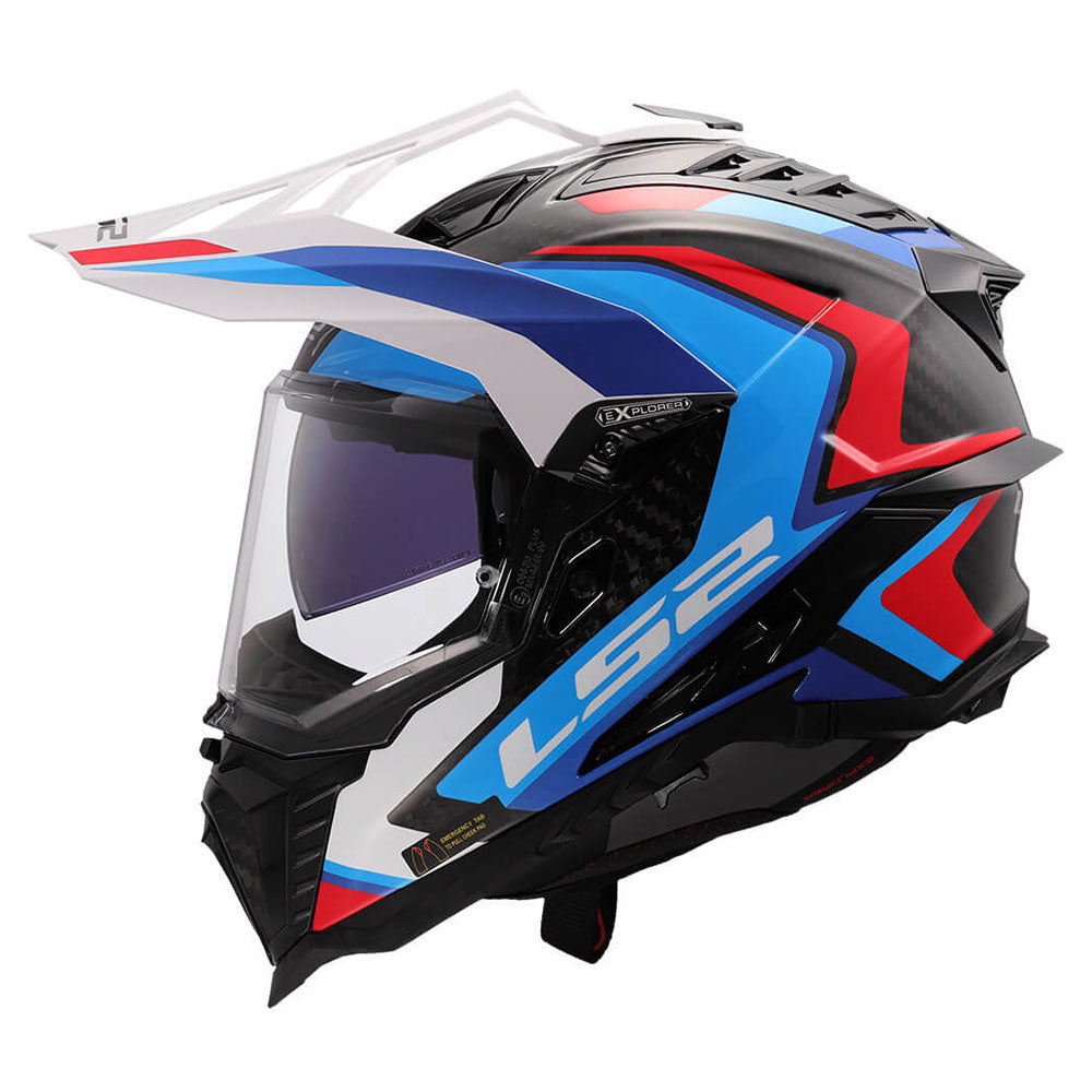 ŠALMAS LS2 MX701 C EXPLORER FRONTIER II – BALTA MĖLYNA SPALVA