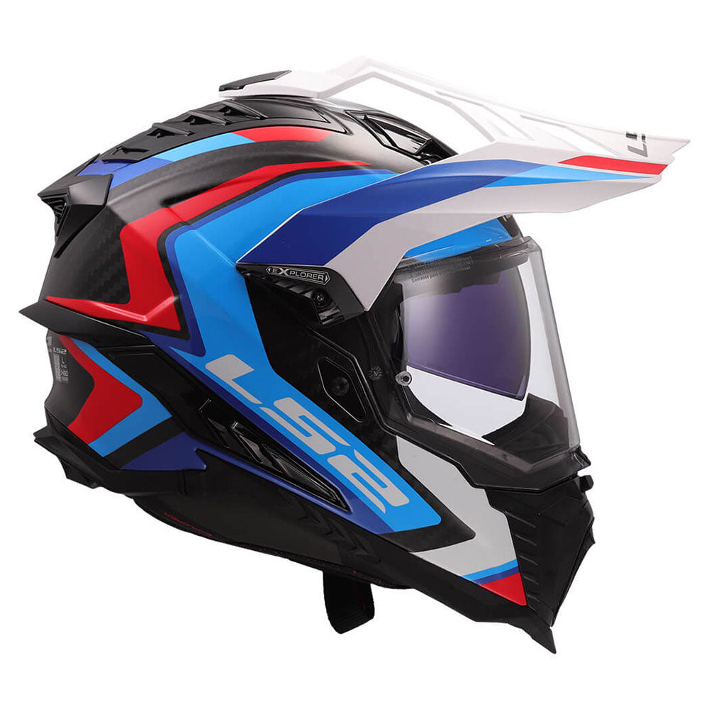 ŠALMAS LS2 MX701 C EXPLORER FRONTIER II – BALTA MĖLYNA SPALVA