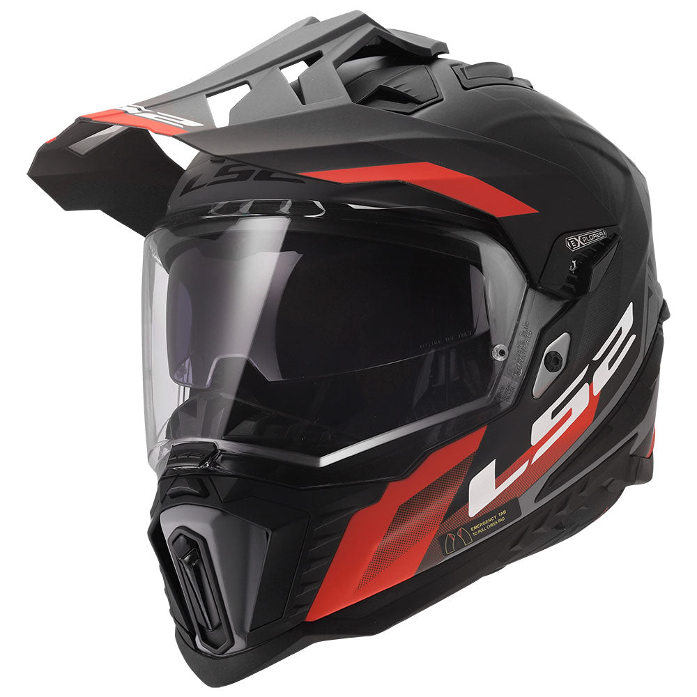 ŠALMAS LS2 MX701 EXPLORER HEXA – MATINĖ JUODA RAUDONA PILKA SPALVA