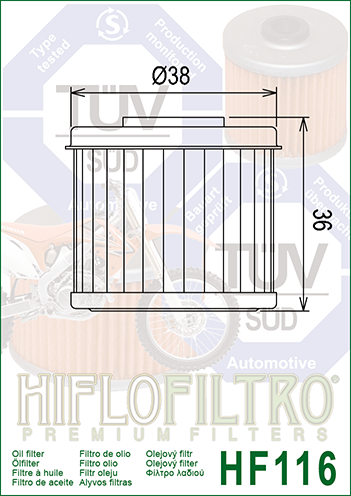 Alyvos-tepalų FILTRAS HIFLO HF116 honda, husqvarna, POLARIS – nuotrauka 2