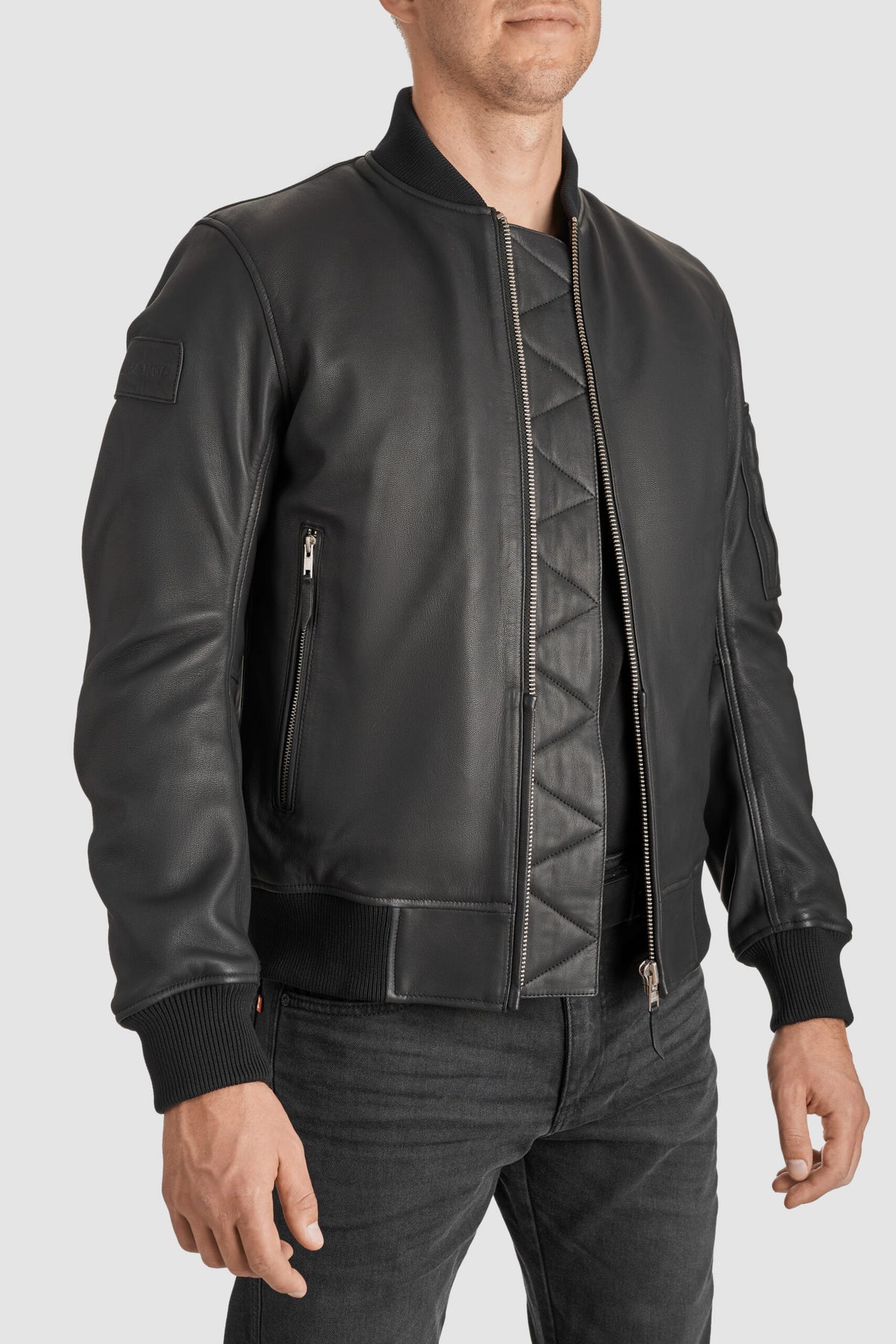 Odinė striukė FALCON AVIATOR juoda PANDO MOTO