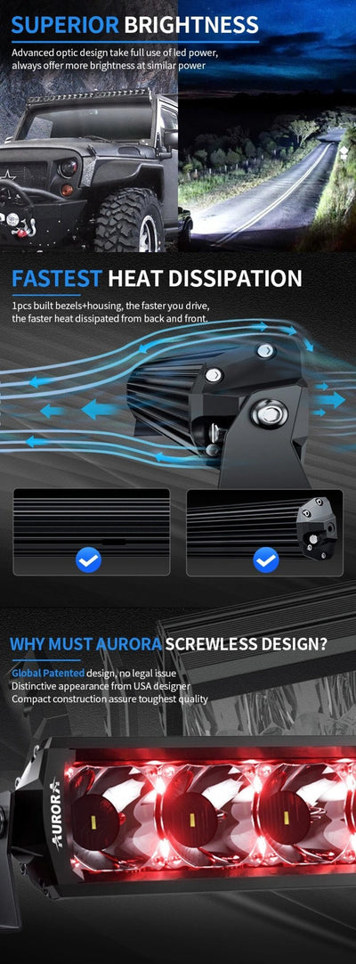 AURORA LED 10" (25.4 CM) "D6 DOUBLE ROW RGB" SERIJOS ŽIBINTAS 75W SPOT