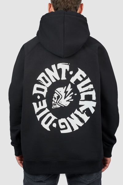 DŽEMPERIS SU GOBTUVU – PANDO MOTO MAX DON’T DIE, OVERSIZE, JUODAS, UNISEX
