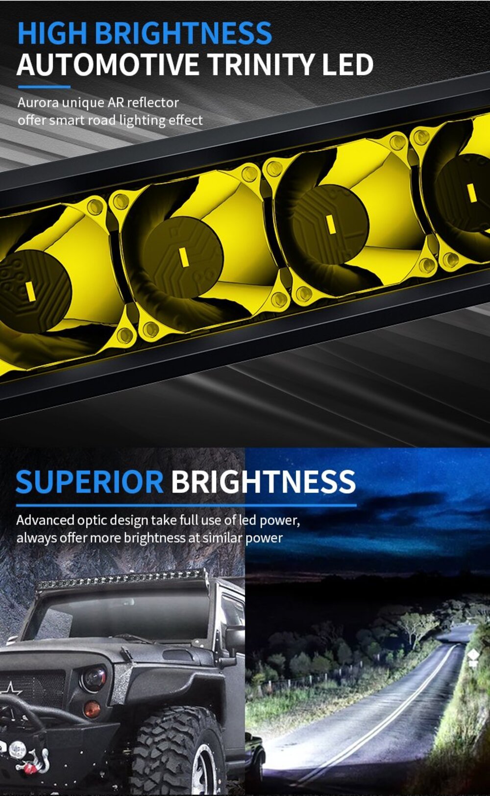 AURORA LED 10" (25.4 CM) "D6 DOUBLE ROW WHITE+YELLOW" SERIJOS ŽIBINTAS 75W SPOT
