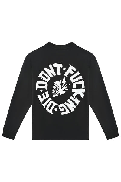 MARŠKINĖLIAI PANDO MOTO TOMMY DON’T DIE BLACK – OVERSIZE, ILGOMIS RANKOVĖMIS, UNISEX