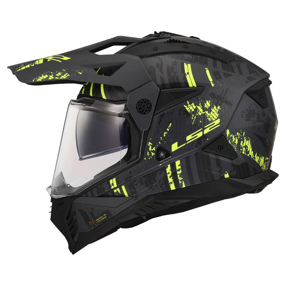 ŠALMAS LS2 MX702 PIONEER II CRAZY – MATINĖ JUODA FLUO GELTONA SPALVA