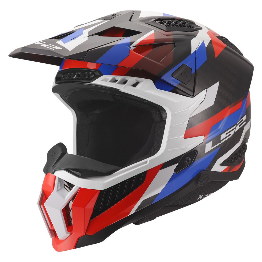 ŠALMAS LS2 MX703 C X-FORCE PHANTOM – BALTA MĖLYNA RAUDONA SPALVA