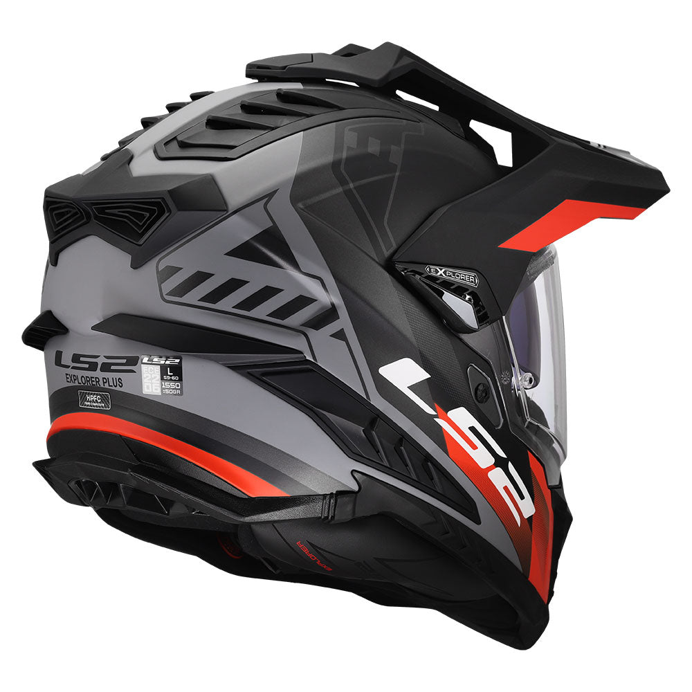 ŠALMAS LS2 MX701 EXPLORER HEXA – MATINĖ JUODA RAUDONA PILKA SPALVA