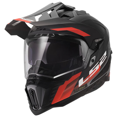 ŠALMAS LS2 MX701 EXPLORER HEXA – MATINĖ JUODA RAUDONA PILKA SPALVA