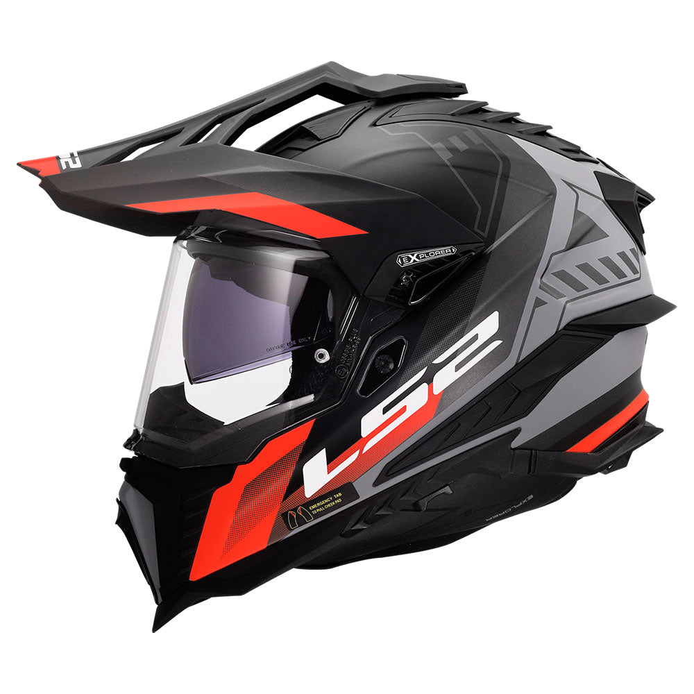 ŠALMAS LS2 MX701 EXPLORER HEXA – MATINĖ JUODA RAUDONA PILKA SPALVA