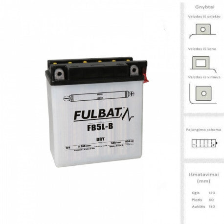 Akumuliatorius FULBAT 5 Ah 65 A EN 12V YB5L-B (FB5L-B)