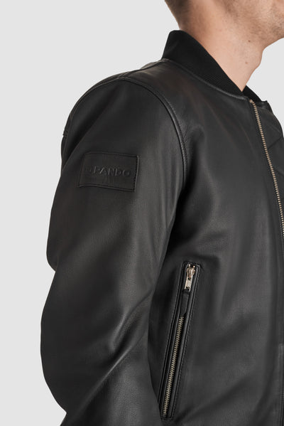 Odinė striukė FALCON AVIATOR juoda PANDO MOTO